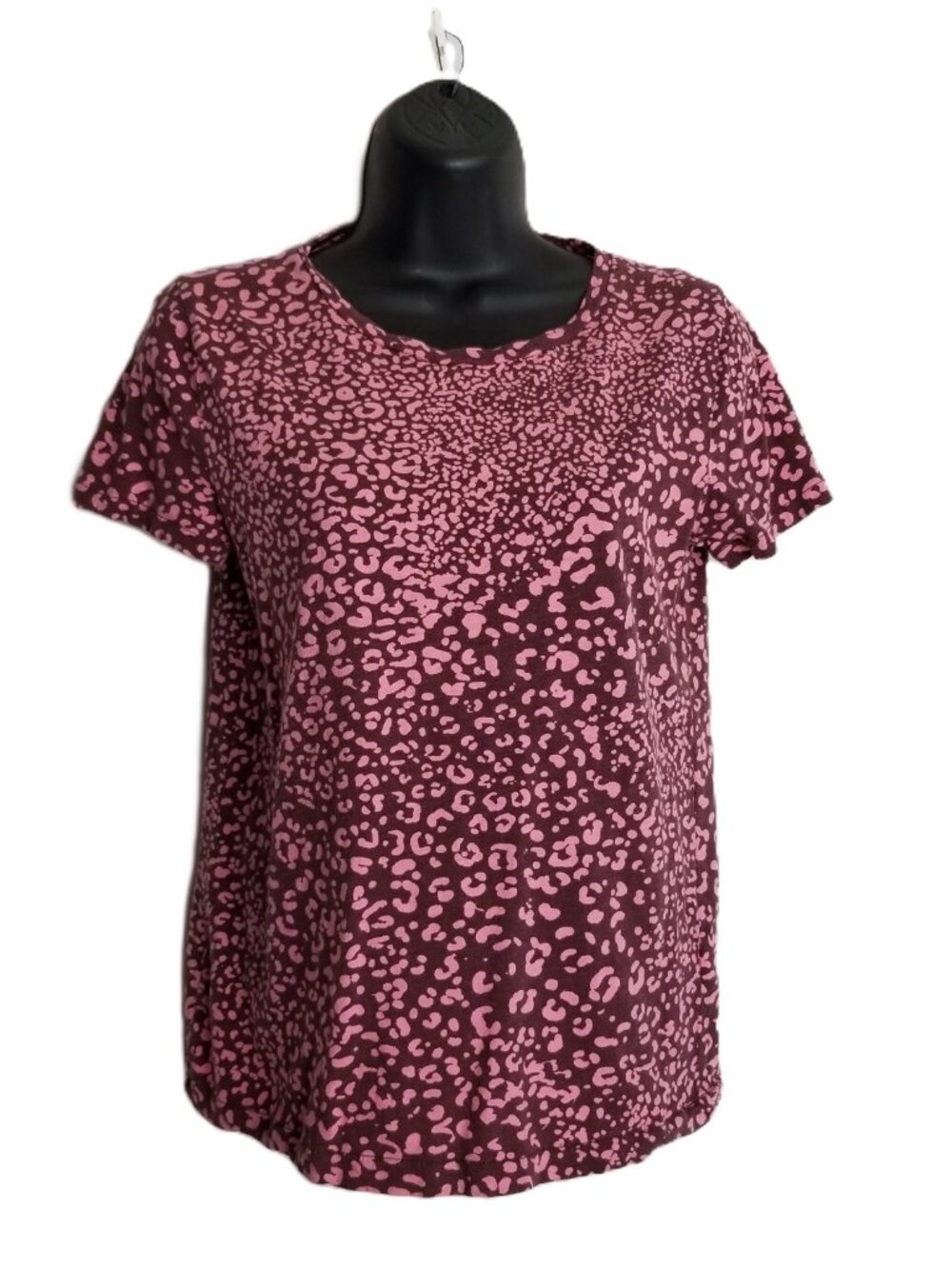 J Crew Vintage Cotton Leopard Print Tee Size S Pink Burgundy Animal